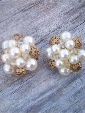 Lisner Vintage Faux Pearl Gold-Tone Clip-On Earrings